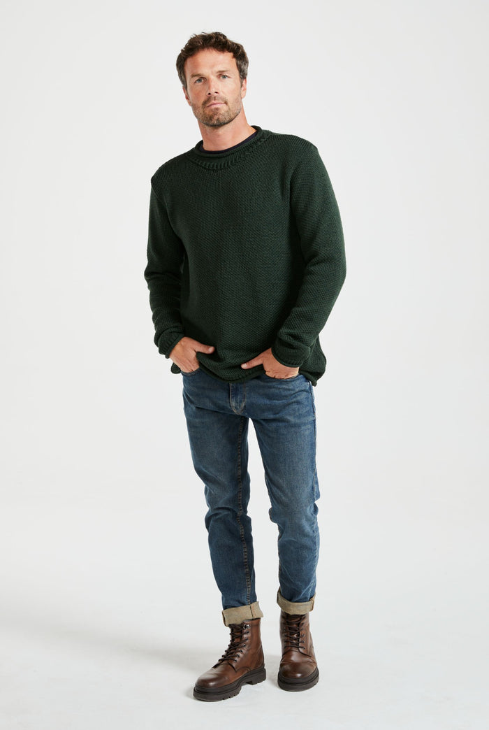 Merino wool sweater, made in Ireland, knitwear, aran sweater, jumper, pullover, roll neck sweater, men's jumper, green