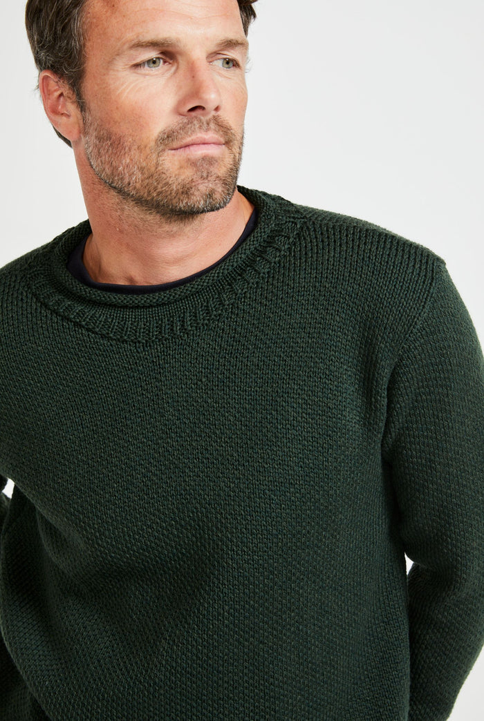 Merino wool sweater, made in Ireland, knitwear, aran sweater, jumper, pullover, roll neck sweater, men's jumper, green
