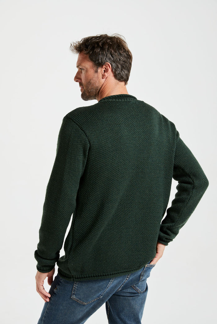 Merino wool sweater, made in Ireland, knitwear, aran sweater, jumper, pullover, roll neck sweater, men's jumper, green