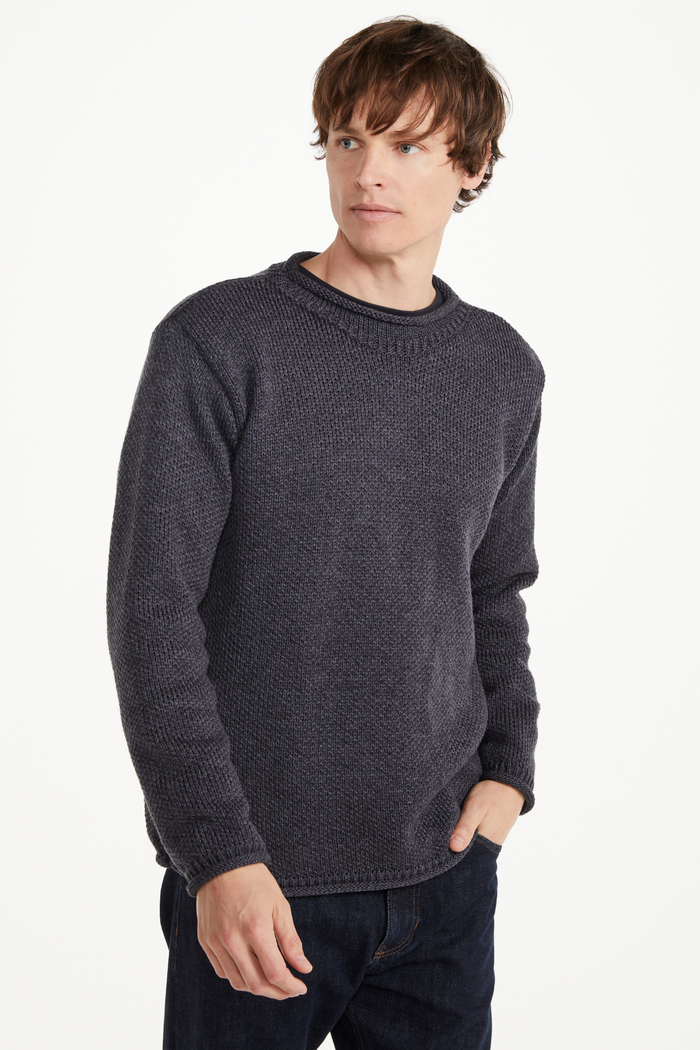 Moycullen Roll Neck Mens Merino Sweater - Grey