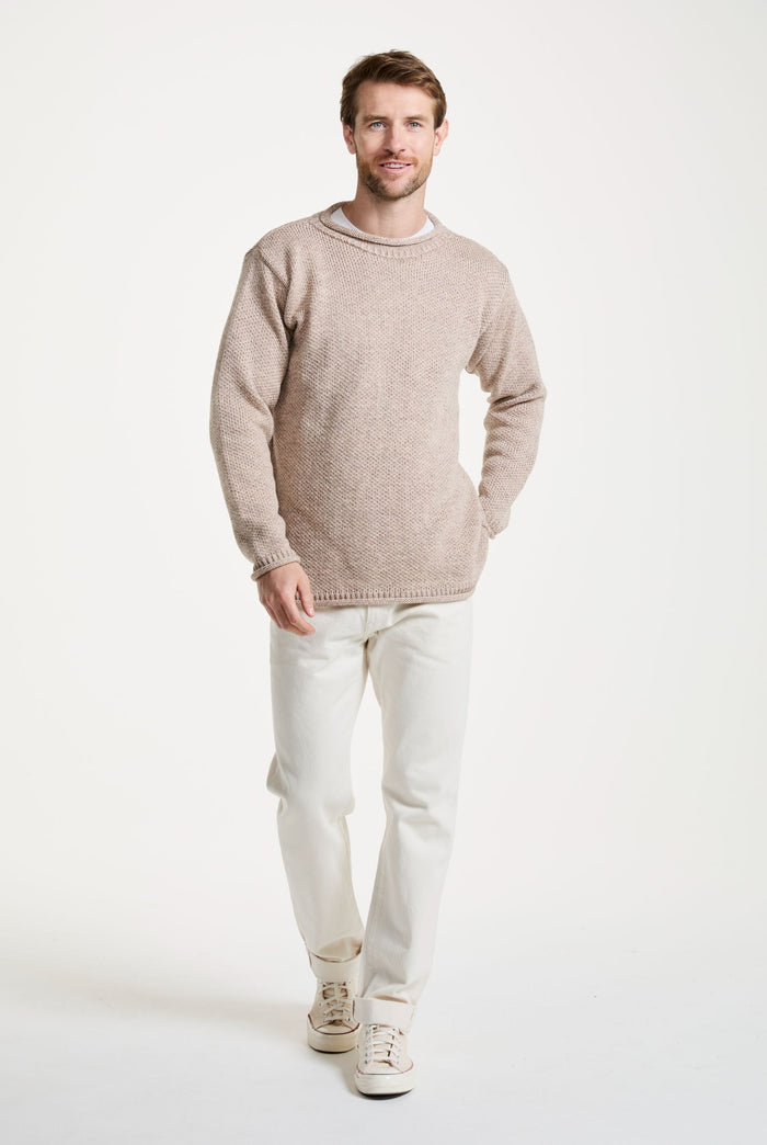 Merino wool sweater, made in Ireland, knitwear, aran sweater, jumper, pullover, roll neck sweater, men's jumper,oat