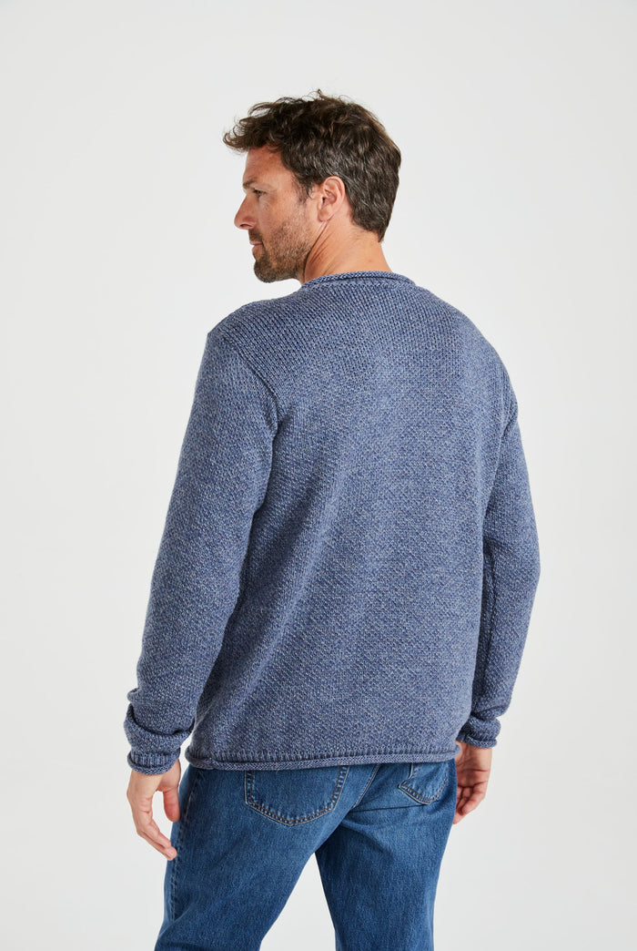 Merino wool sweater, made in Ireland, knitwear, aran sweater, jumper, pullover, roll neck sweater, men's jumper, denim