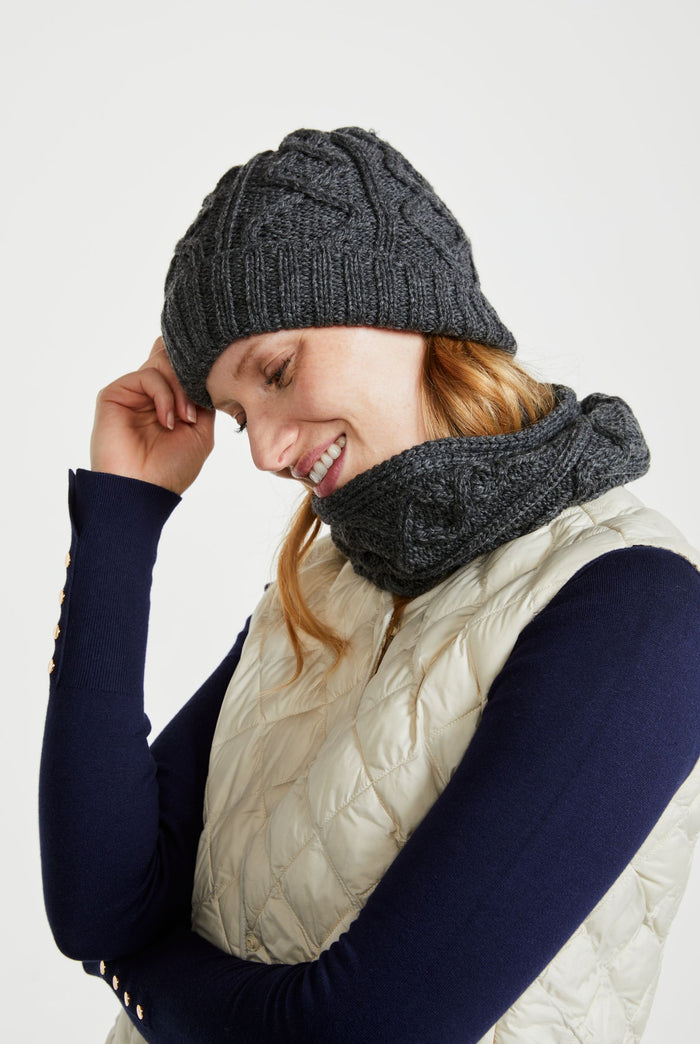 Merino wool, hat, grey, Hat & Scarf, aran hats, knitwear, made in Ireland, woollen hats, gift, Pom Pom,Wool