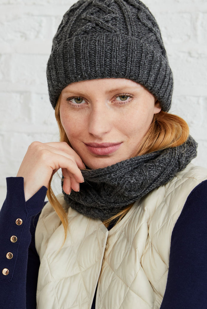 Merino wool, hat, grey, Hat & Scarf, aran hats, knitwear, made in Ireland, woollen hats, gift, Pom Pom