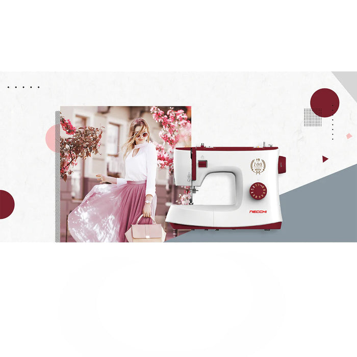 NECCHI K417A Sewing Machine, Manual Select 17 Stitch, Burgundy Cream