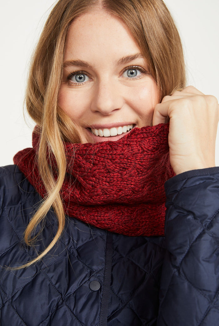Merino wool, wool snood, made in Ireland, knitwear, wool scarf, aran, snood, Ireland, red, gift, Hat & Scarf