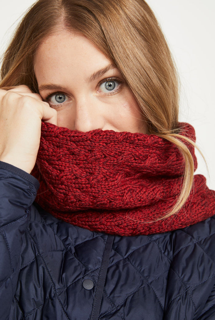 Merino wool, wool snood, made in Ireland, knitwear, wool scarf, aran, snood, Ireland, red,gift, Hat & Scarf