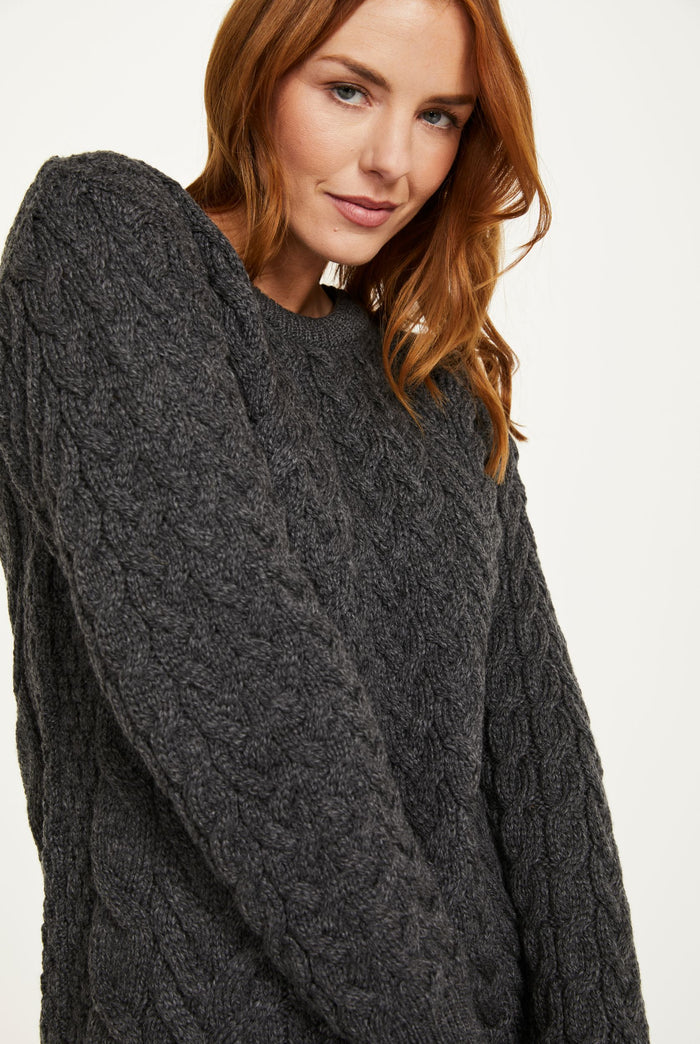 Merino wool sweater, made in Ireland, Crew neck sweater, cable knit, knitwear, women's jumper , wool jumper