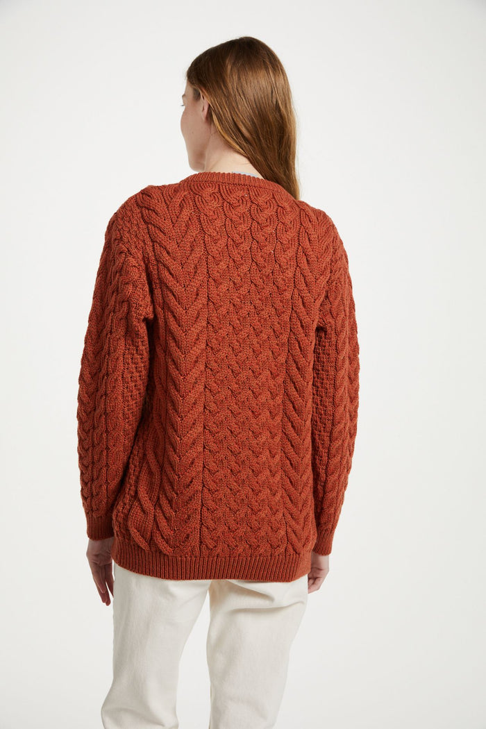 Omey Ladies Aran Crew Neck Sweater - Copper