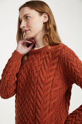 Omey Ladies Aran Crew Neck Sweater - Copper