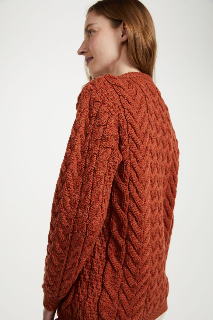 Omey Ladies Aran Crew Neck Sweater - Copper