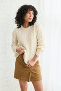 women's sweater, Aran, merino wool, made in Ireland, Irish sweater, crew neck， Pullover,jumper, wool jumper,cable knit, cream