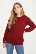 Merino wool, sweater, Unisex, wool jumper, made in Ireland, knitwear, crew neck sweater,aran sweater, red ,womens jumper
