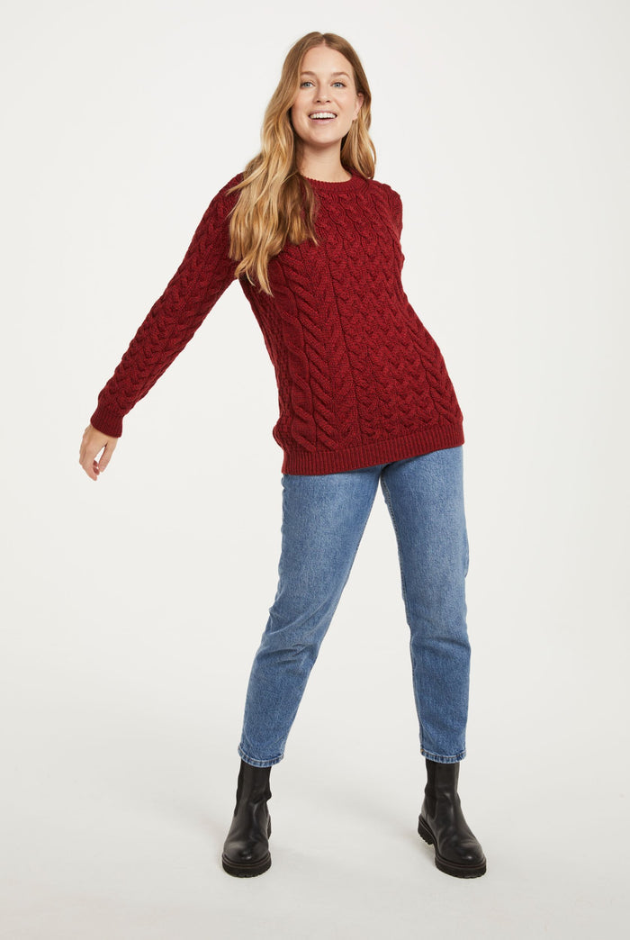 Merino wool, sweater, Unisex, wool jumper, made in Ireland, knitwear, crew neck sweater,aran sweater, red ,womens jumper