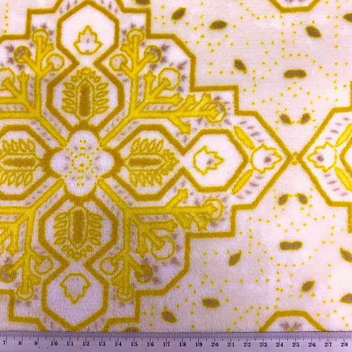 Printed Coral Fleece Fabric, White Gold Abstract-155cm