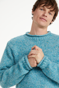 Raheen Tweed Roll Neck Mens Sweater - Aqua Blue