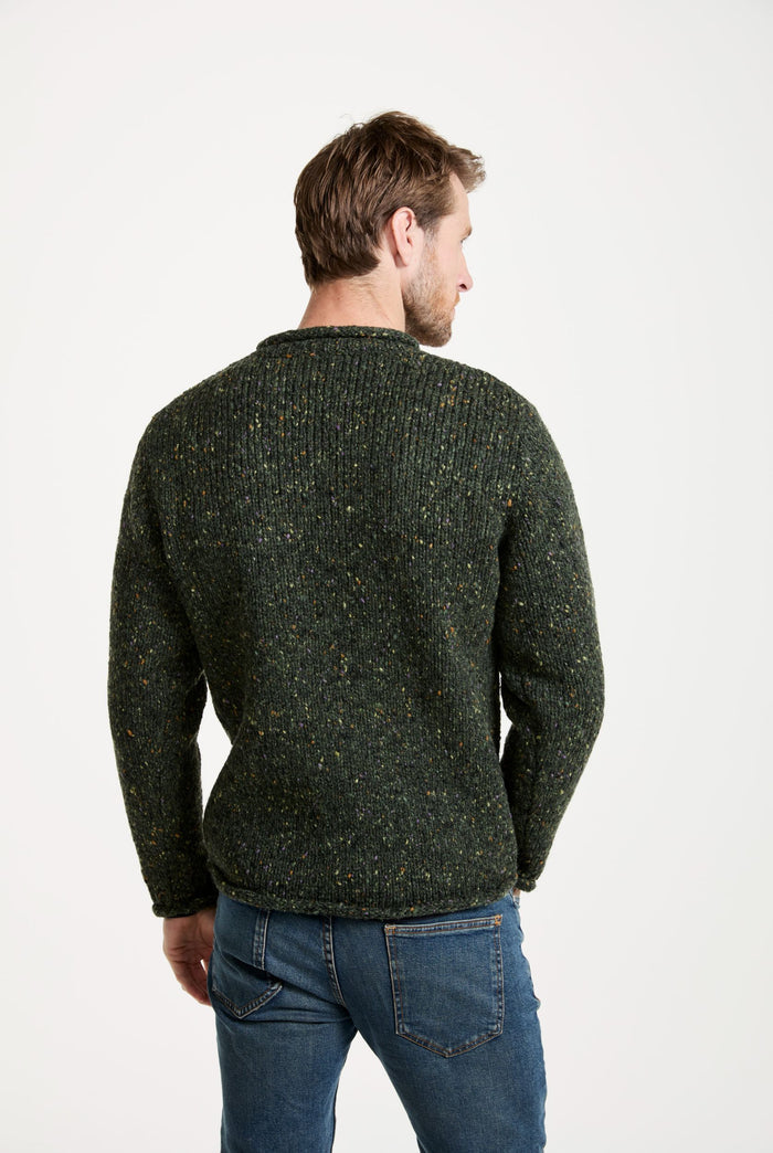 tweed,100% wool sweater, knitwear, men's sweater, roll neck jumper, aran, men's sweater, Ireland, green