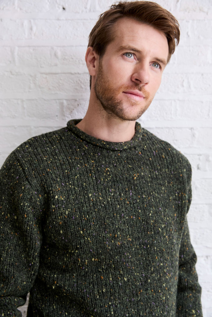 tweed,100% wool sweater, knitwear, men's sweater, roll neck jumper, aran, men's sweater, Ireland, green