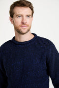 tweed,100% wool sweater, knitwear, men's sweater, roll neck jumper, aran, men's sweater, Ireland, navy