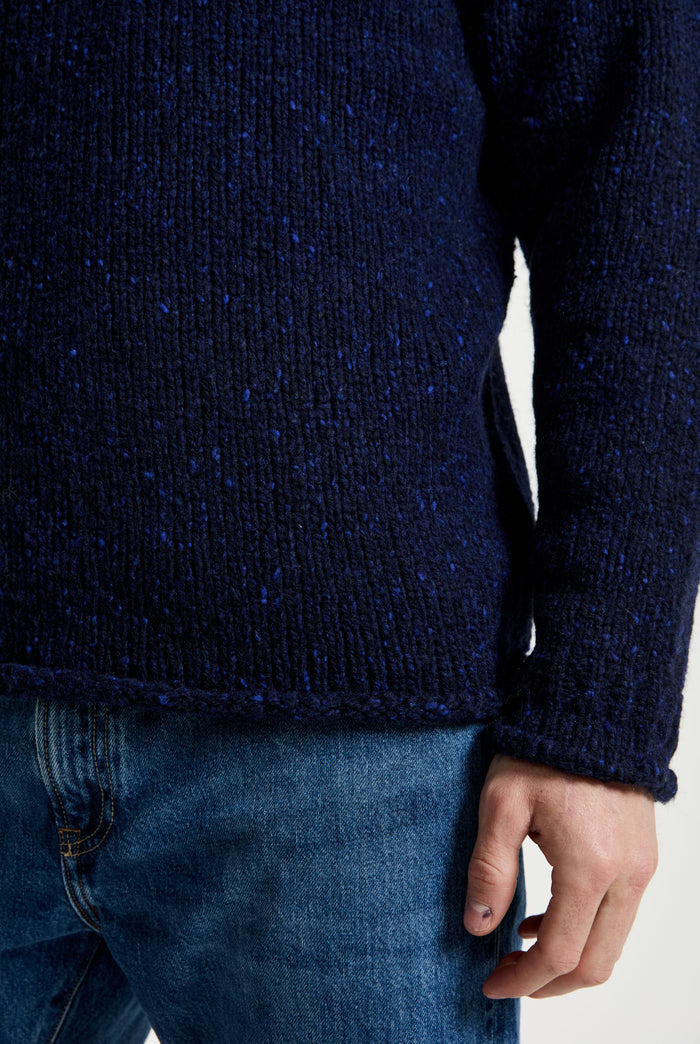 tweed,100% wool sweater, knitwear, men's sweater, roll neck jumper, aran, men's sweater, Ireland, navy