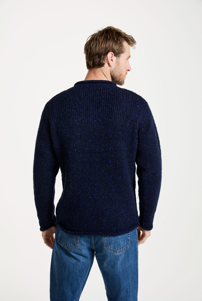 tweed,100% wool sweater, knitwear, men's sweater, roll neck jumper, aran, men's sweater, Ireland, navy