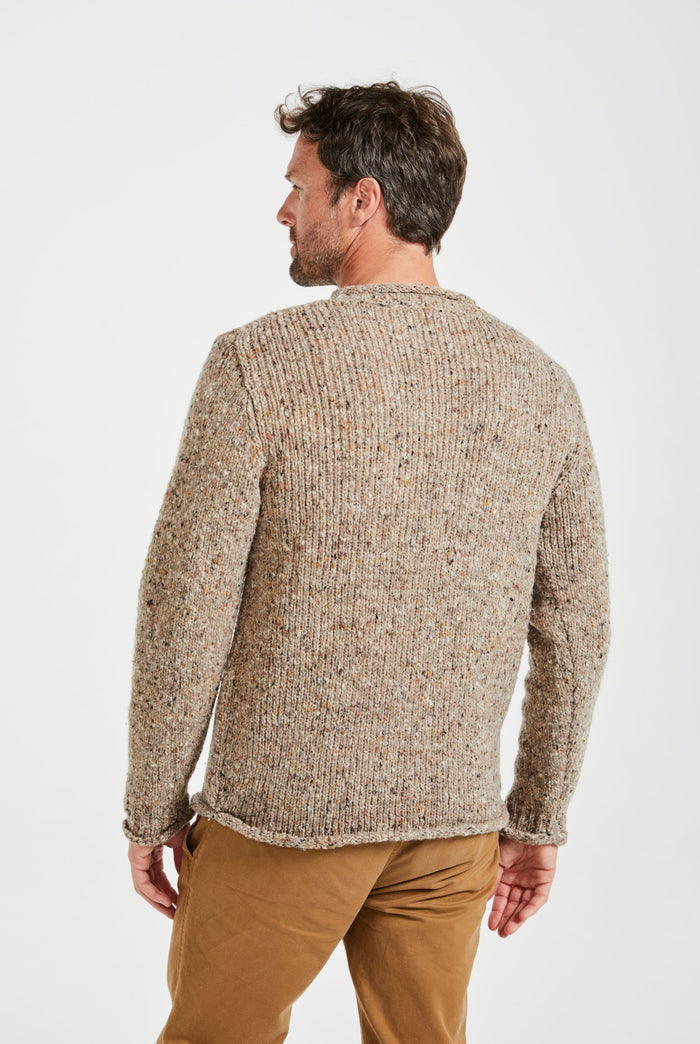 tweed,100% wool sweater, knitwear, men's sweater, roll neck jumper, aran wool, men's sweater,brown