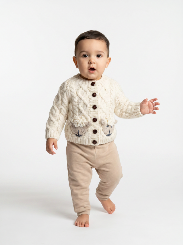 Shepley Baby Aran Wool Cardigan - Cream