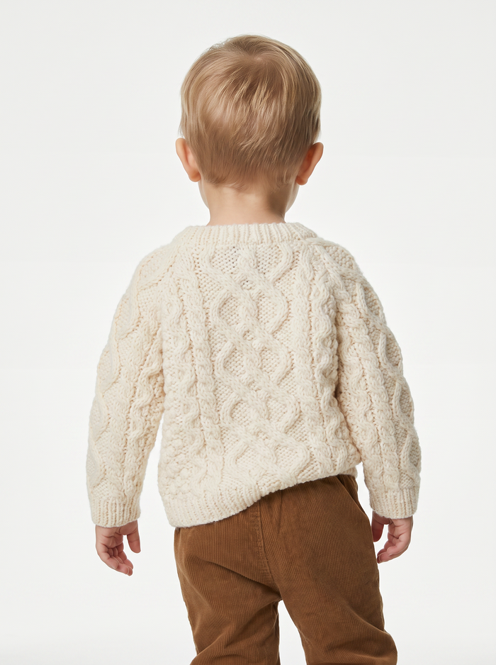 Shepley Baby Aran Wool Crew Neck Sweater - Cream