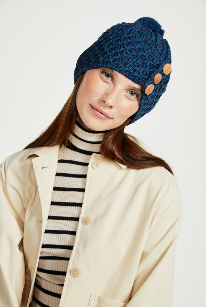 Ladies' hat, merino wool, wool hats,aran, knitwear, made in Ireland, Hat & Scarf, gift, navy, Ireland