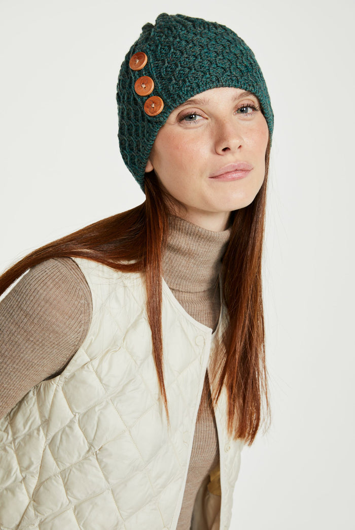 Ladies' hat, merino wool, wool hats,aran, knitwear, made in Ireland, Hat & Scarf, gift, green, Ireland,pom pom