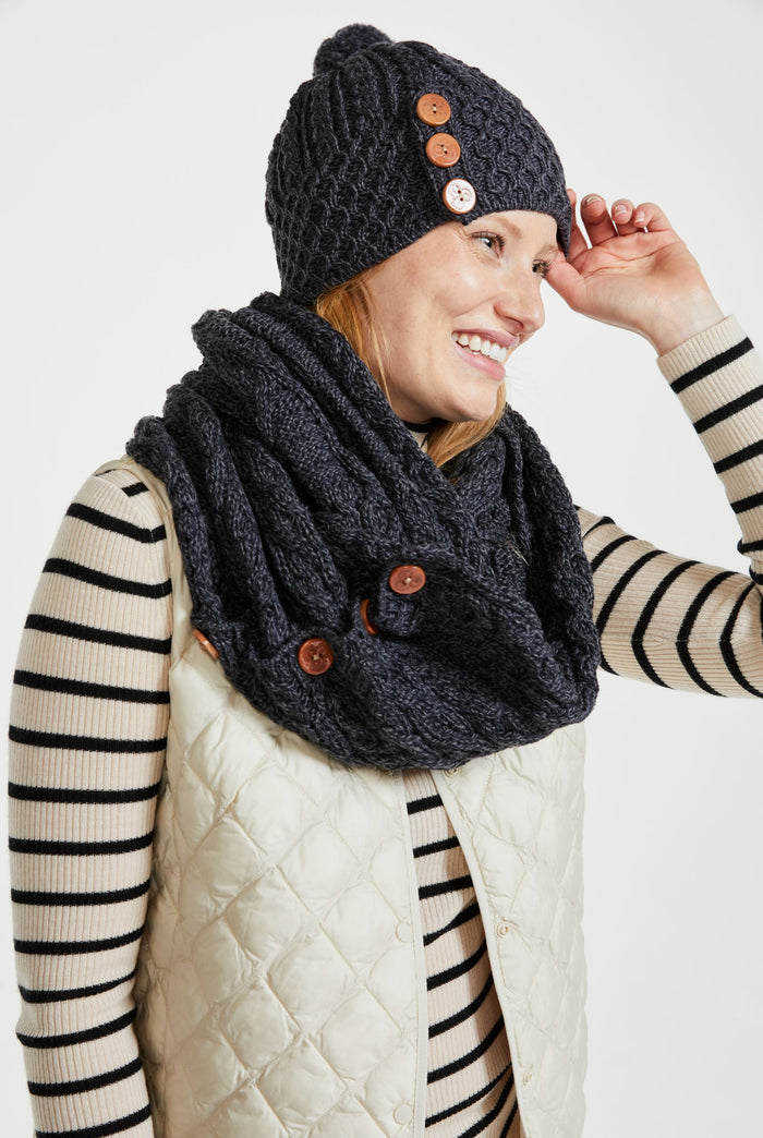 Ladies' hat, merino wool, wool hats,aran, knitwear, made in Ireland, Hat & Scarf, gift, Ireland, pom pom