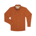 The 2005 long-sleeve outdoor shirt in burnt orange with buttoned chest pockets and collar detailing