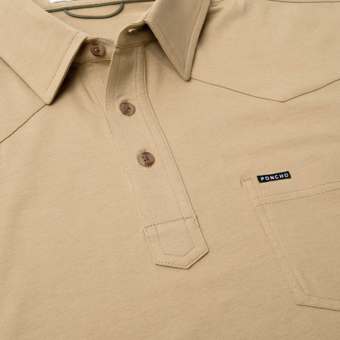 flyover photo of yellow/tan polo shirt