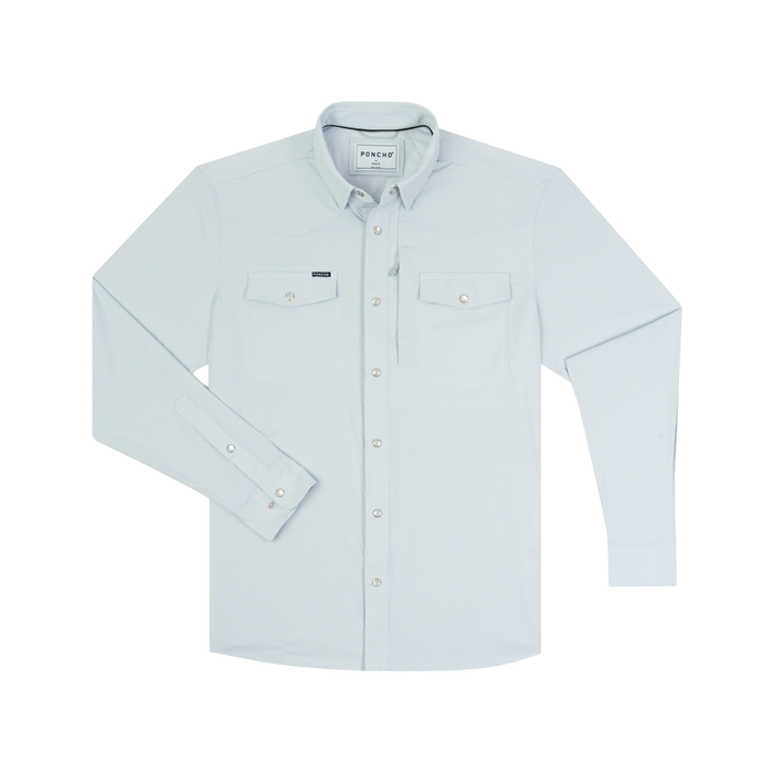 The Alpine light white long sleeve button up shirt with two chest pockets