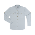 The Amberjack light blue plaid shirt with long sleeves and button-up front for outdoor activities