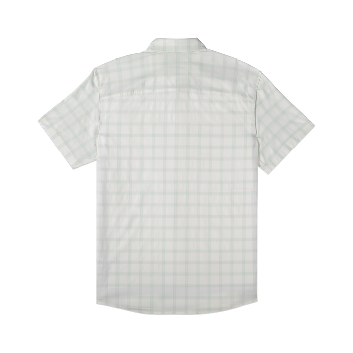 back view of green plaid shirt short sleeve shirt