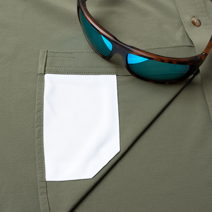 sunglasses with lens cleaner on shirt