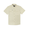 front of tan short sleeve shirt