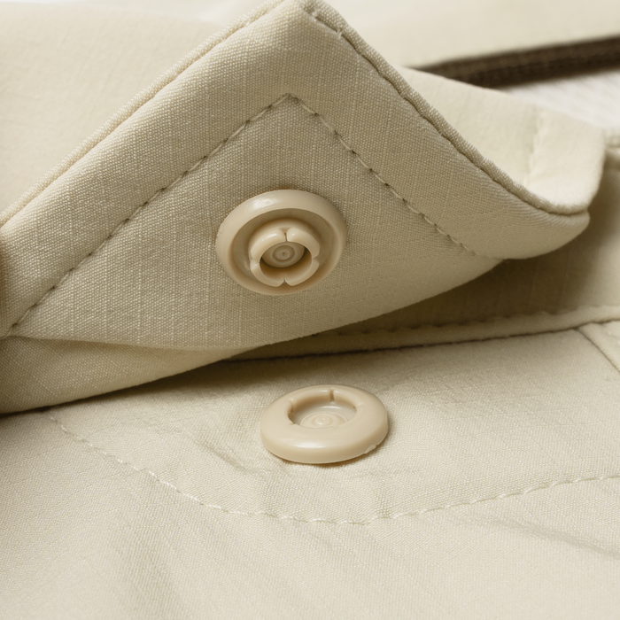 closeup of collar snaps on shirt