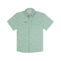 The Bat Masterson short-sleeve shirt in light green with a subtle white floral pattern and button-up front.