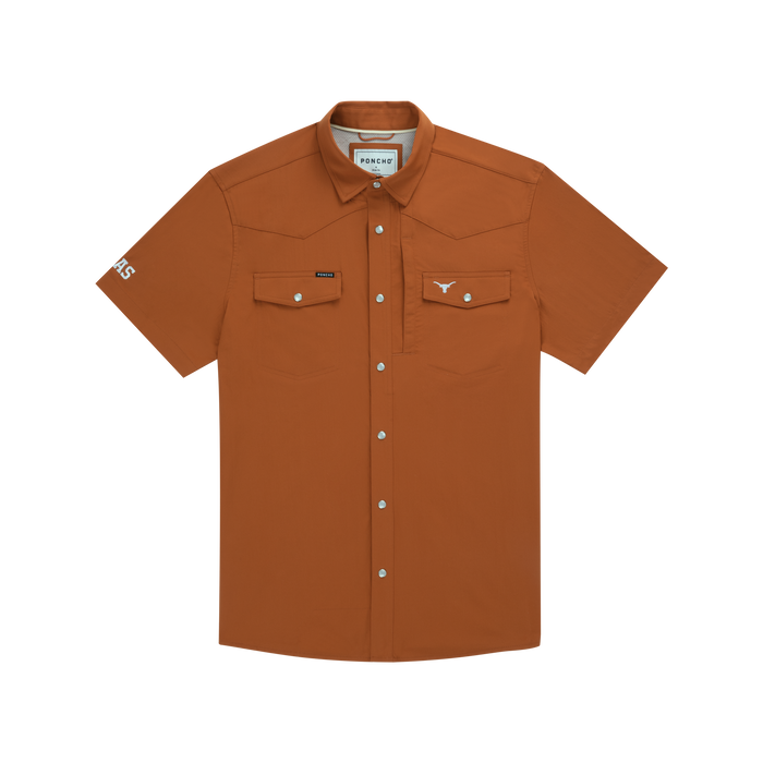 The Bertha rust orange short sleeve outdoors shirt with front pockets