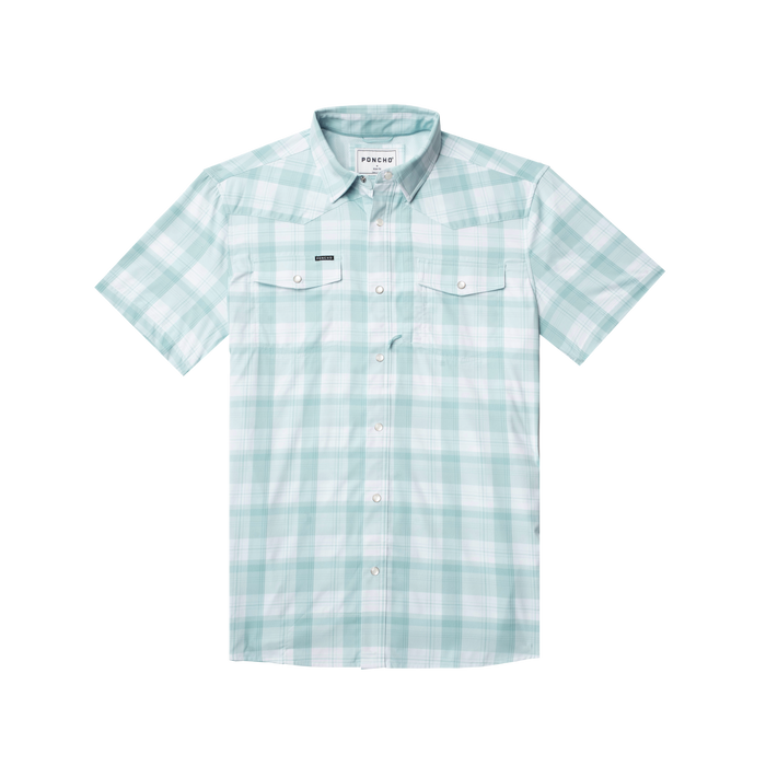 The Big Sky light blue plaid comfortable outdoor shirt with short sleeves
