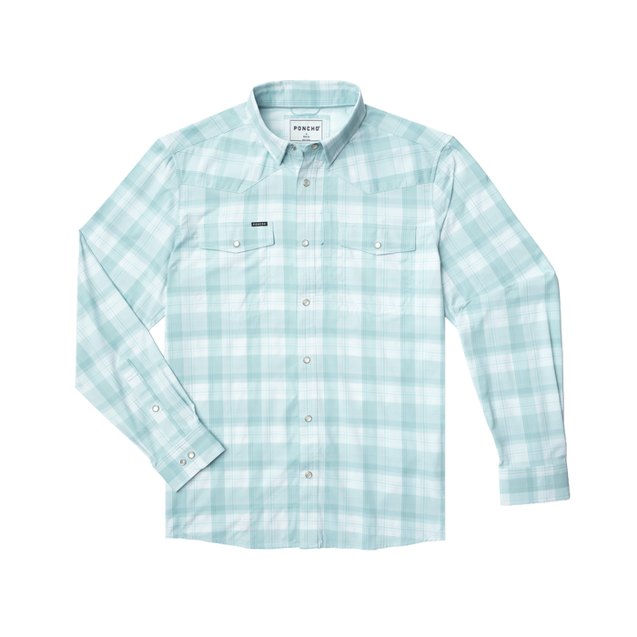 The Billings light blue plaid comfortable outdoor shirt with long sleeves