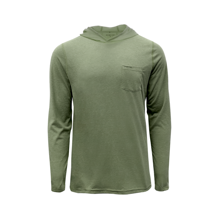 The Boundary Waters breathable green outdoor shirt with hood and pocket