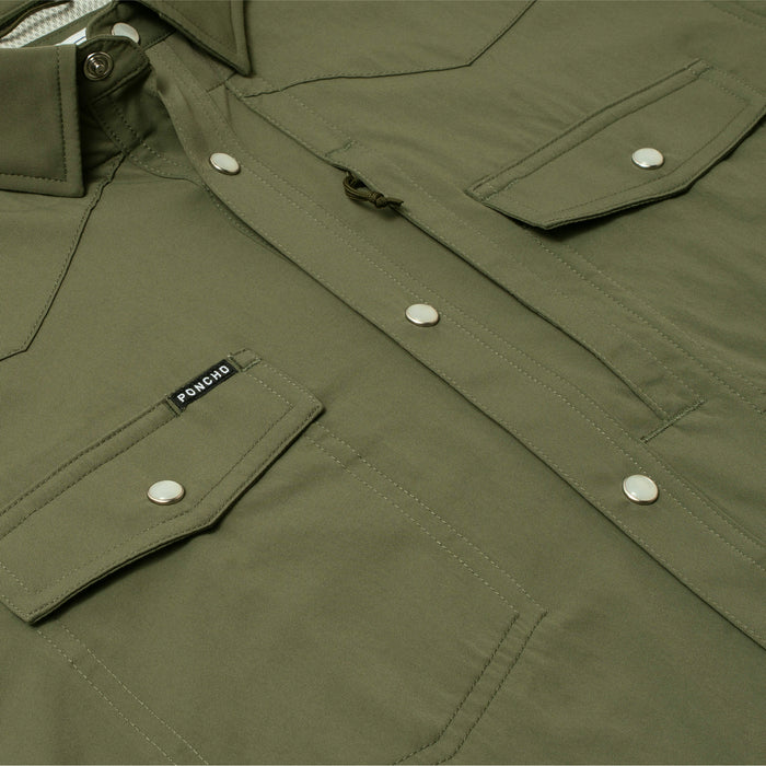 flyover photo of green pearl snap shirt