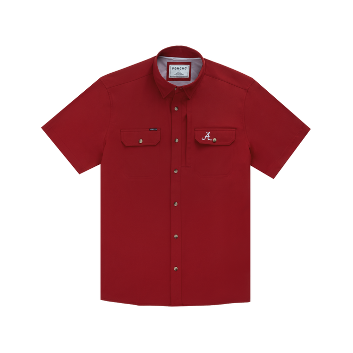 product photo of crimson shirt embroidered alabama logo