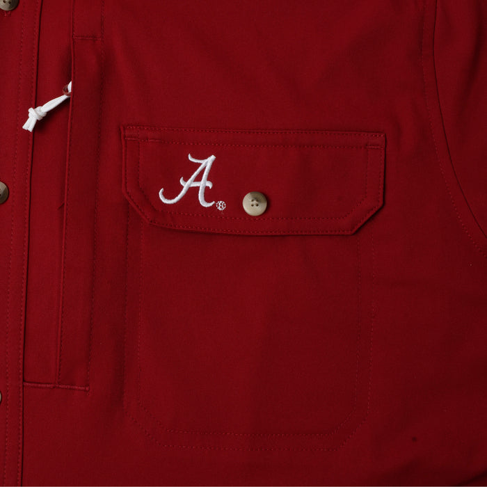 closeup of Alabama logo on pocket of shirt