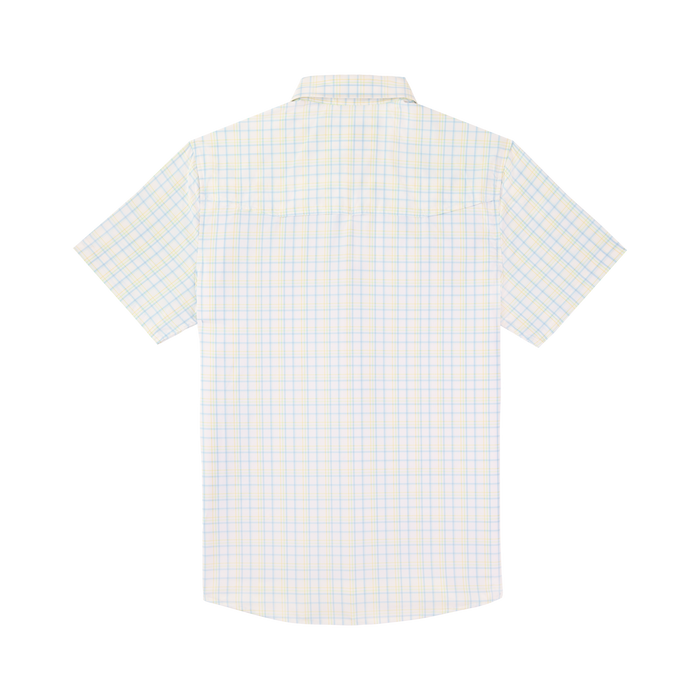 The Bushwacker outdoor shirt with light plaid pattern back view