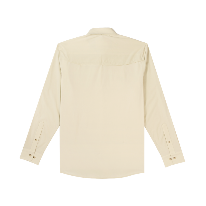 The Carpenter beige long-sleeve comfortable outdoor shirt back view