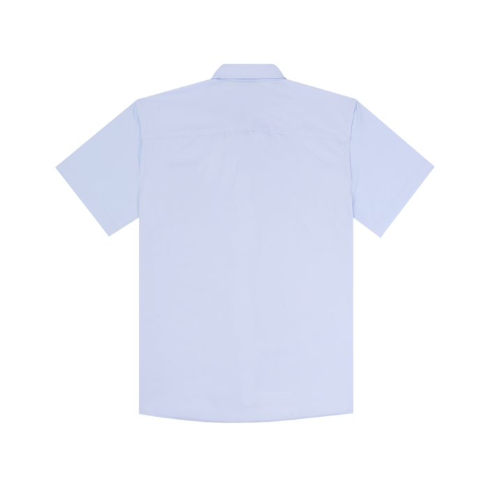 The Copano white short sleeve collared shirt shown from the back